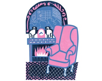 Fireplace Linocut Print