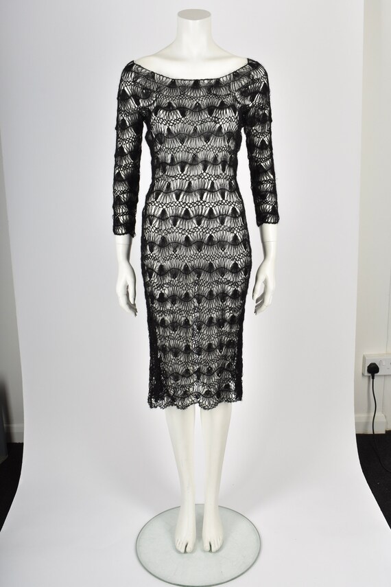 VINTAGE 1930s mohair hand wool body-con crochet dr