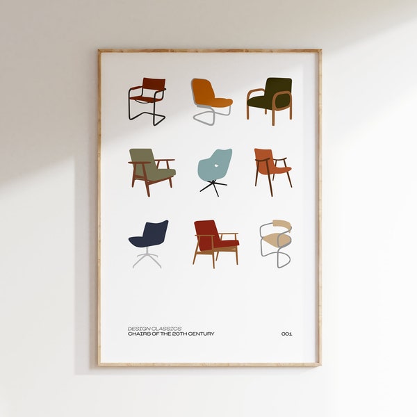 Motifs de chaise imprimés | Chaise rétro | Rétro | Chaises | Impression de bureau | affiche | uvres d'art | Cadeau