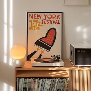 Póster del Festival de Jazz de Nueva York / Póster de concierto / Impresión tipográfica / Impresión de arte vintage minimalista / Impresión de póster retro