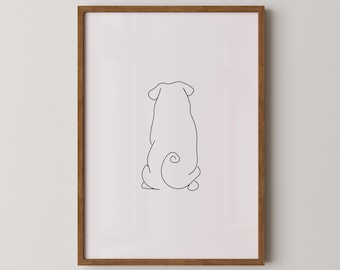 Mops ryggkonst | Mops | Hund | Minimalistisk väggkonst | Skandinavisk tryck | Minimalistisk affischtryck | Skisskonst
