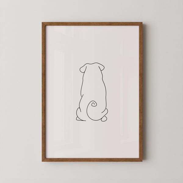 Pug Back Line Art | Pug | Dog | Minimal Wall Art | Scandinavian Print | Minimal Poster Print | Sketch Art