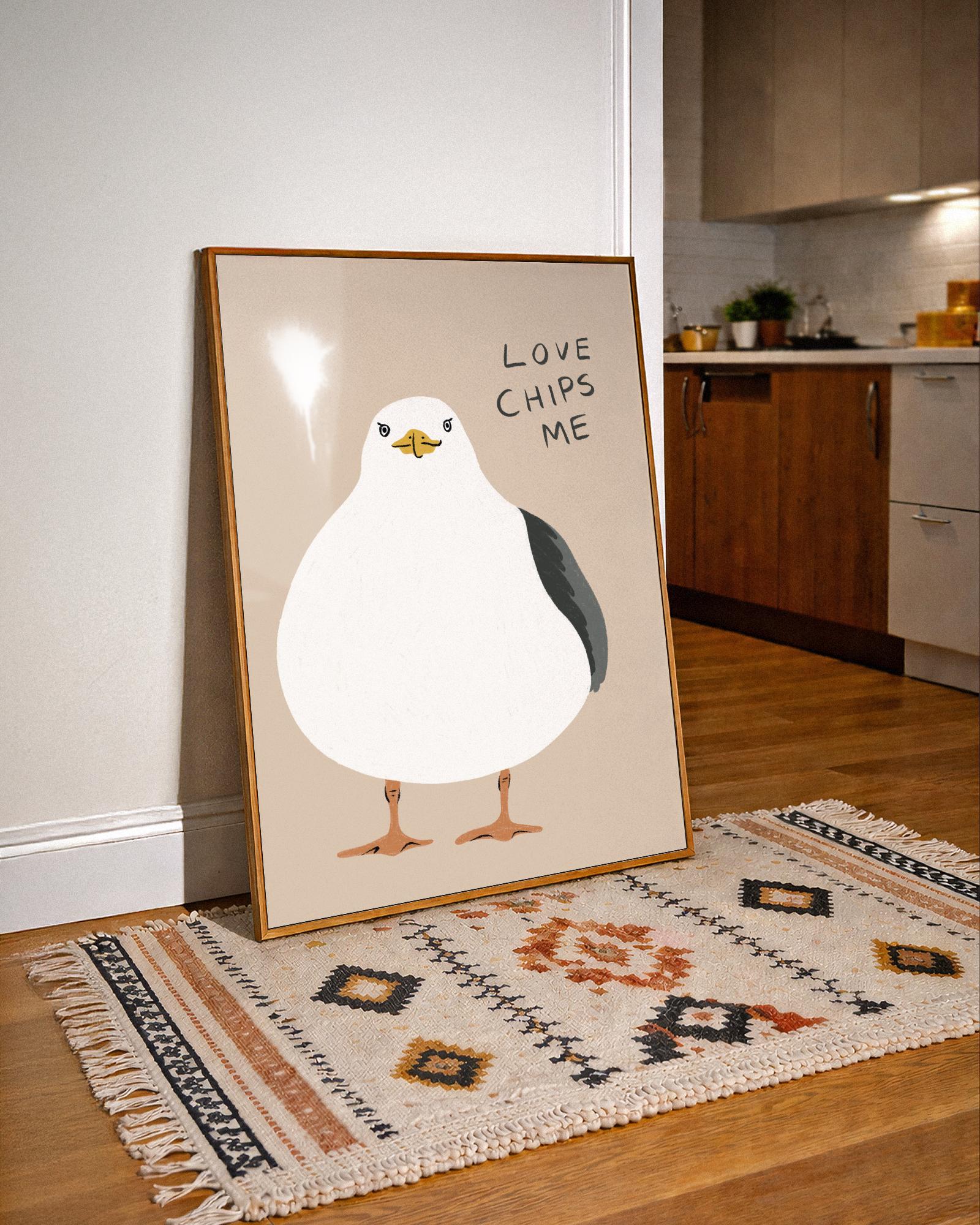 Love Chips Me Print | Funny Print | Seagull Print | Wall Art