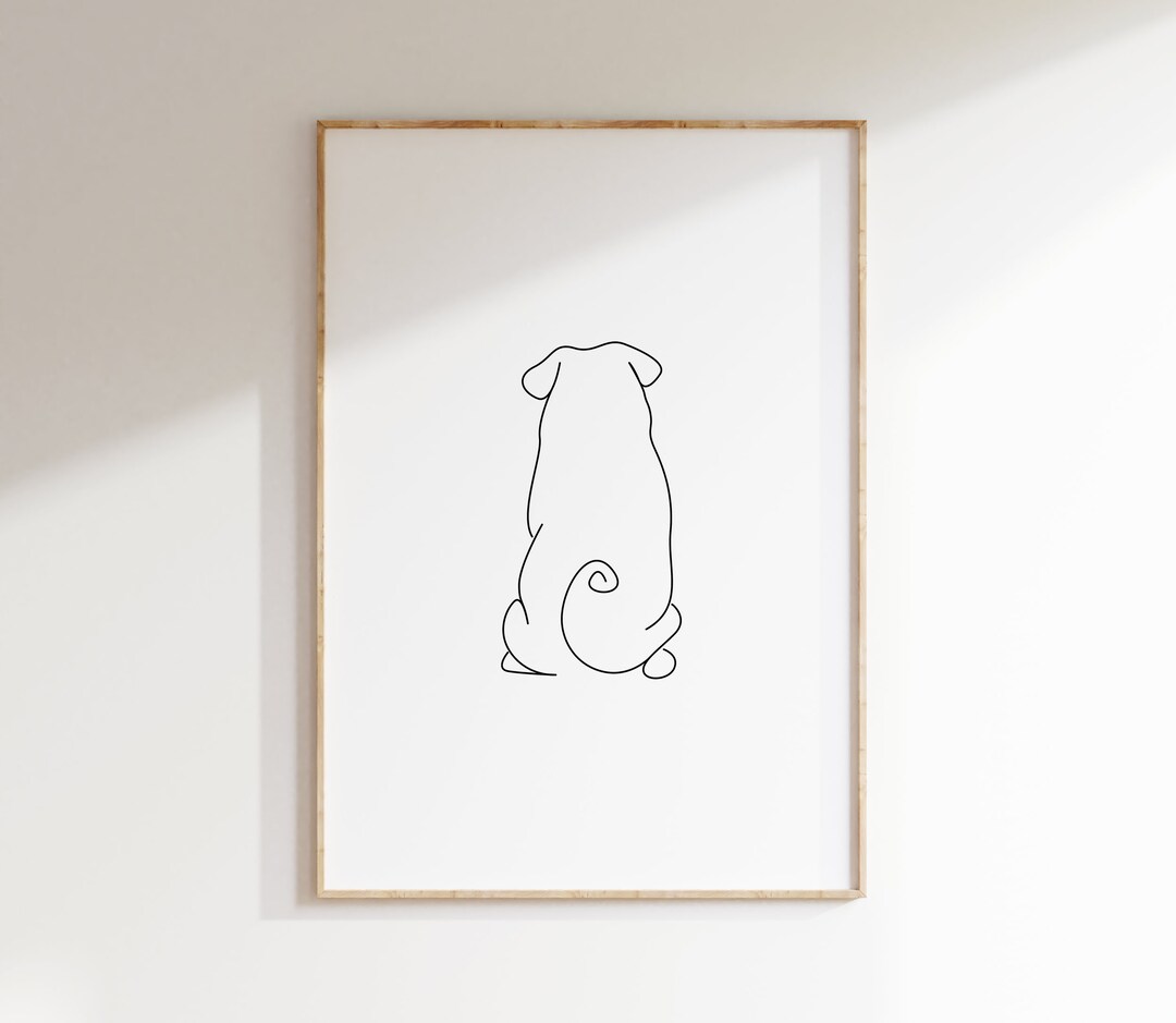 Pug Back Line Art Pug Dog Minimal Wall Art Scandinavian Print Minimal ...