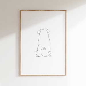 Pug Back Line Art | Pug | Dog | Minimal Wall Art | Scandinavian Print | Minimal Poster Print | Sketch Art