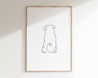 Pug Back Line Art | Pug | Dog | Minimal Wall Art | Scandinavian Print | Minimal Poster Print | Sketch Art