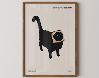 Bread head cat | Cat art | Cat wall art | Cat print | Cat gift | Kitten