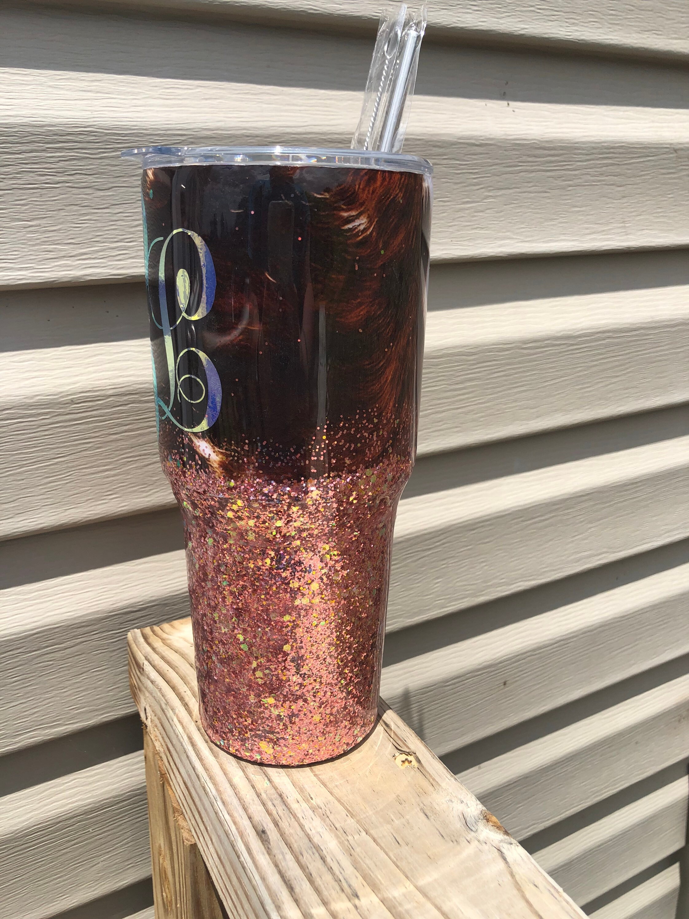 Cowhide glitter resin tumbler. Gift for you. Cowhide. Etsy