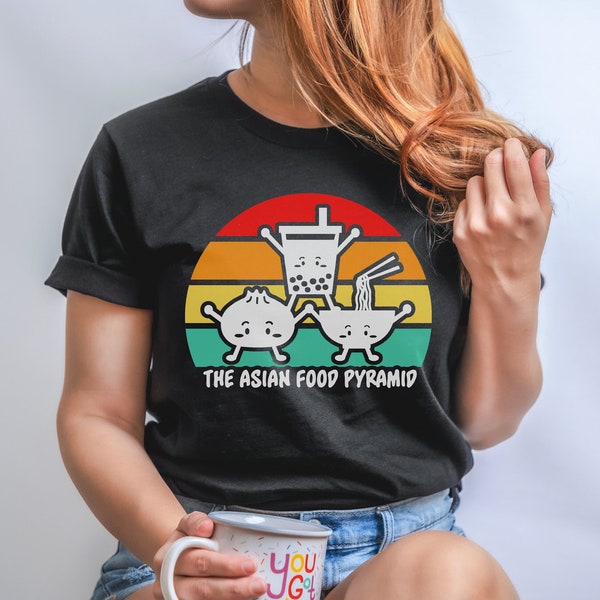 Retro Asian Food Pyramid Shirt, Kawaii Graphic Tee, Dumpling, Ramen Shirt, Adult Boba Shirt, Bubble Tea Shirt, Ramen Lover Gift