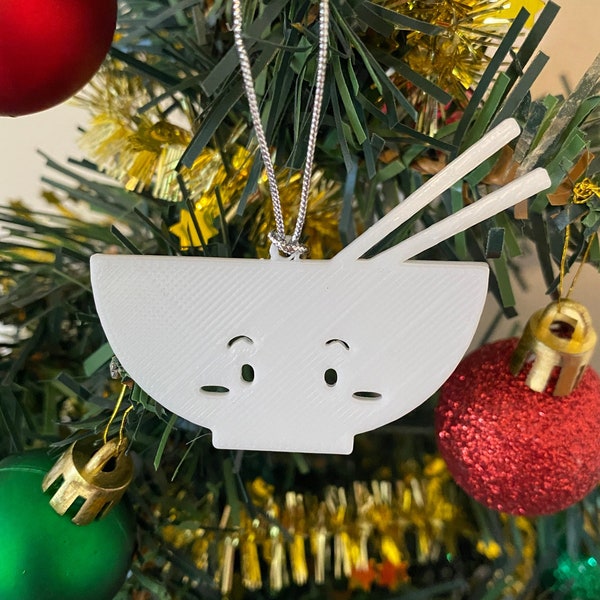 Cute Bibimbap Ornament, Kawaii Rice Bowl Christmas Ornament, Korean Food Ornament, Holiday Decor, Gift for Foodies, Xmas Decor