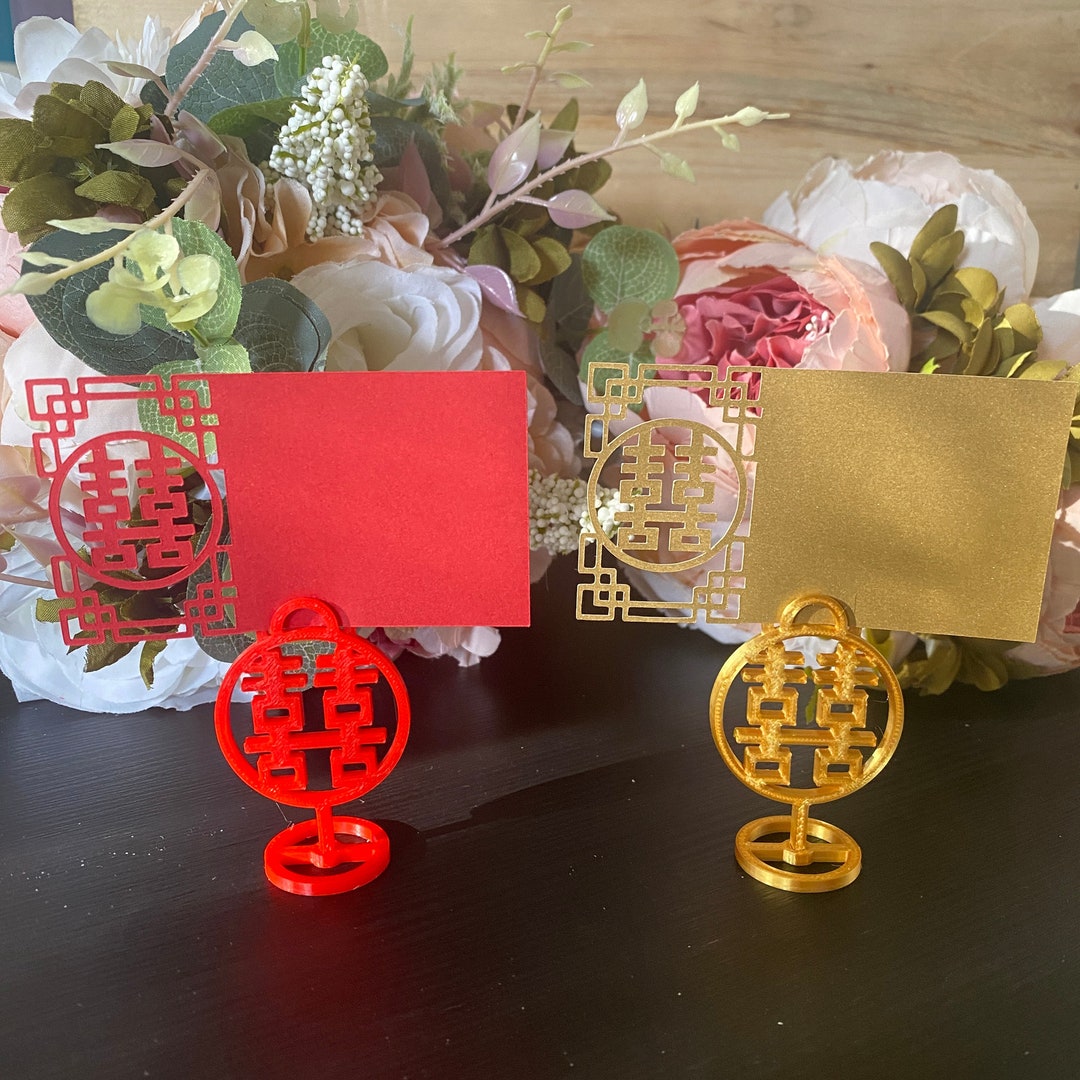 3D Printed Red/ Gold Double Happiness Card Holder, Chinese Wedding