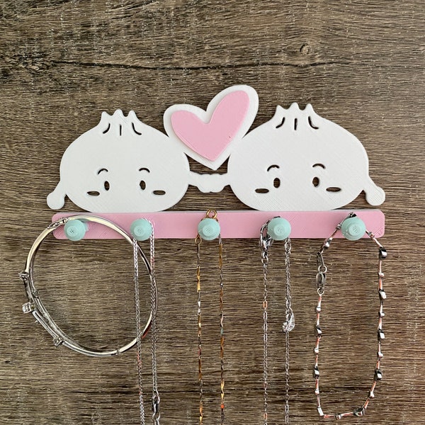 Bao Necklace Wall Hanger, Dumpling Holding Hands, Girls Jewelry Hanger, Necklace Organizer, Jewelry Rack, Wall Mount Hanger, Dumpling Decor