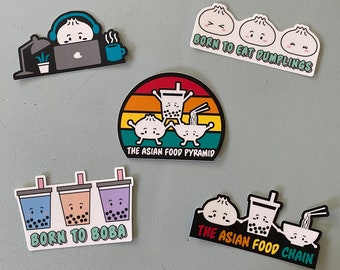 Dumpling Stickers, Asian Food Pun Stickers, Vinyl, Waterproof, Bao Sports, Boba, Soup Dumpling, Ramen