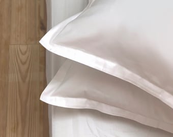 White Pillowcase 100% Cotton Smooth Sateen Gift for Women. Envelope closure pillow cover in Queen, King, Euro, Standard and Custom sizes.