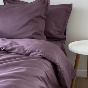 Sábana plana color ciruela, 100 % algodón natural, satén, disponible en tamaños Queen, Full, Twin, Individual, Doble y a medida. Sábanas suaves.