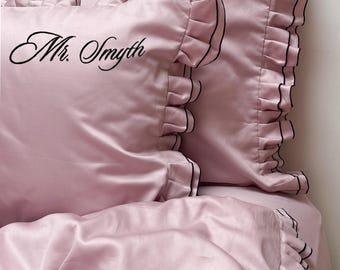 Funda de almohada bordada personalizada con volantes / Nombre, iniciales o mensaje personalizado / Funda de almohada con monograma, regalo para ella