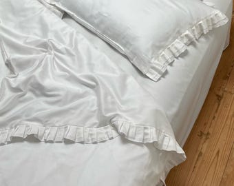 Duvet Cover with Ruffles Milk, Natural 100% Cotton Sateen