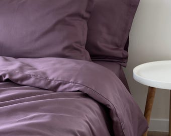 Duvet Cover set 3 pcs Plum, Natural Sateen 100% Cotton, 1 Duvet cover, and 2 Pillowcases. EU and US, custom sizes of bedding