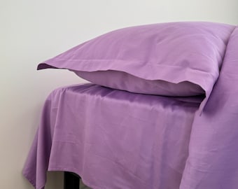 Flat Sheet Lilac, Natural 100% Cotton, Sateen, Queen, Full, Twin, Single, Double, Custom sizes. Handmade Soft purple bed sheets
