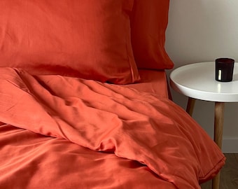 Bedding set 4 pcs Carrot, Natural Sateen 100% Cotton, 1 Duvet cover, 1 Flat sheet, 2 Pillowcases.