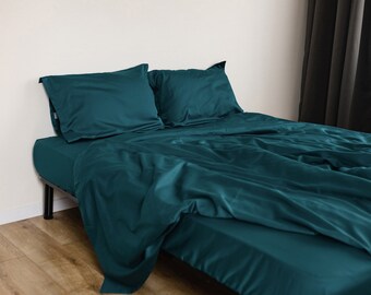 Flat Sheet Ocean, Natural Cotton 100% Premium Sateen |  Queen, Full, Twin, Single, Double, and Custom sizes | Cozy Bedding Turquoise Sheets