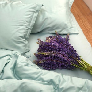 Mint Cotton Sateen Flat Sheet - Luxurious and Cozy Bed Linens in Custom Sizes | Solid bed sheets