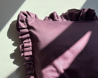Pillowcase with Ruffles Plum 100% Cotton Sateen Envelope closure pillow cover Queen King Euro, Standard, Custom | Farmhouse gift decor