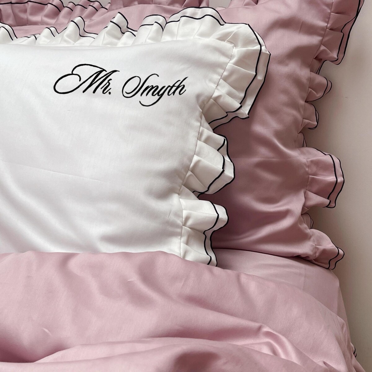 Personalized Pillowcase With Ruffles 100% Cotton Sateen | Embroidered Name, Initials or Custom Message | Monogrammed Pillowcase Wedding Gift - Etsy