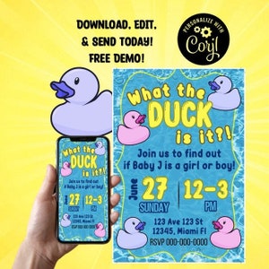 What the Duck is it?! Gender Reveal Invitation Digital Download iPhone or 4x6 Printable