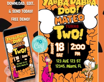 Caveman and cavegirl First/Second Birthday Invitation Digital Download iPhone or 4x6 Printable