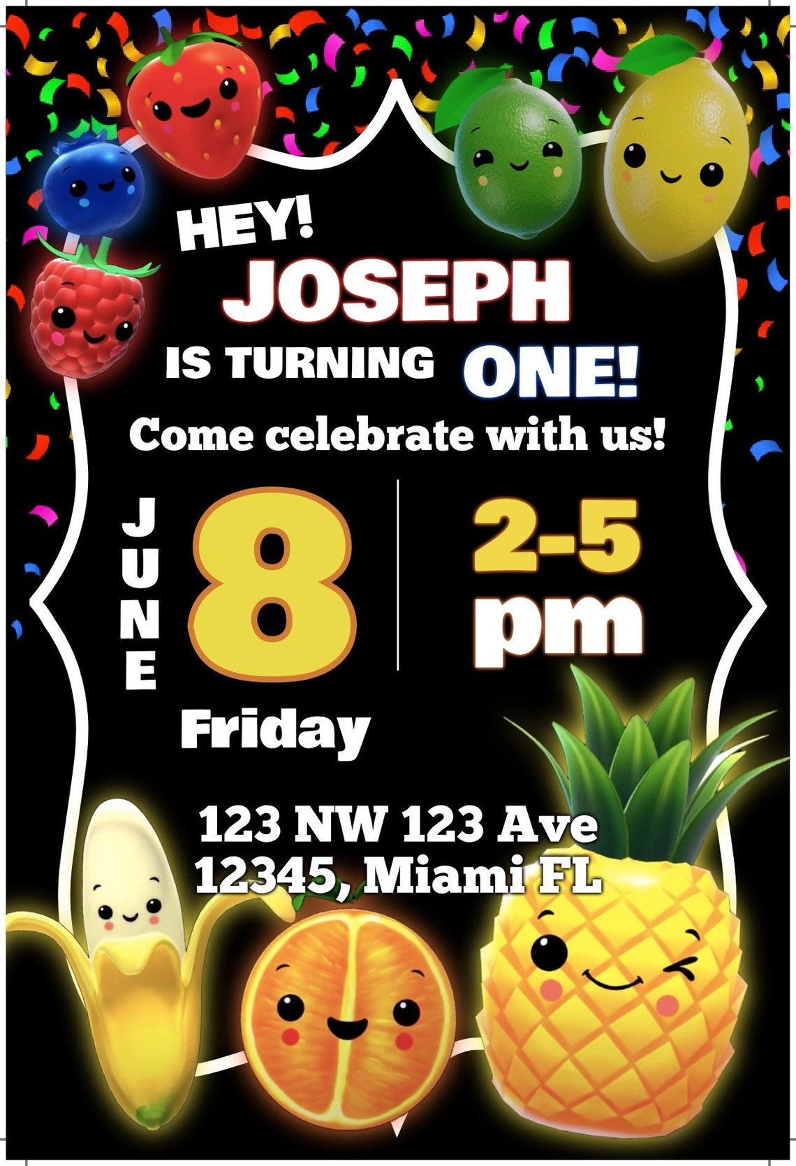 Hey Bear Sensory Fruit Birthday Invitation Digital Download Etsy