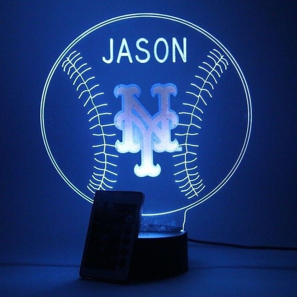 New York Mets NY Night Light Up Table Desk Lamp Baseball Sports LED Hand Crafted Personalized, It's Wow With Remote 16 Colors, Great Gift