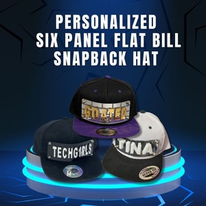 Personalized Custom Snapback Hat Six Panel Flat Bill Snap Back Hat Cap, Laser Cut Graffiti Letters, Custom Made to Order, Exclusive Creation