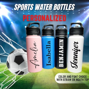 Sports Water Bottle 18/32 oz Stainless Steel Insulated Flasks Personalized Water Bottle, Custom Water Bottle, Name Bottle, Keeps Cold 24 Hrs