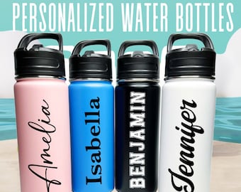 Botella de agua deportiva Frascos aislados de acero inoxidable de 18/32 oz Botella de agua personalizada, botella de agua personalizada, botella con nombre, mantiene el frío las 24 horas