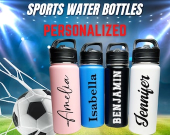 Botella de agua deportiva Frascos aislados de acero inoxidable de 18/32 oz Botella de agua personalizada, botella de agua personalizada, botella con nombre, mantiene el frío las 24 horas