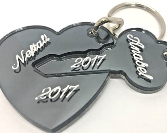 Heart and Key Couple Keychain Personalized Custom Name Free Engraved Key To My Heart Key Chain Any Name Personalize Key Ring, A Perfect Gift