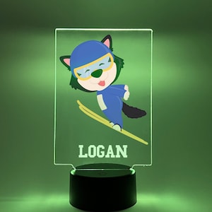 Custom Personalized LED 16 Colors Cute Animal Athlete Design Choice Sports Skiing Night Light Up Lamp Boys Girls Sports Home Room Décor Gift