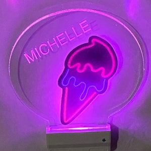 Ice Cream Night Light Multi Color Personalized LED Room Wall Plug-in Cool-Touch Smart and Dusk to Dawn Sensor Bedroom Hallway Bathroom, Cool
