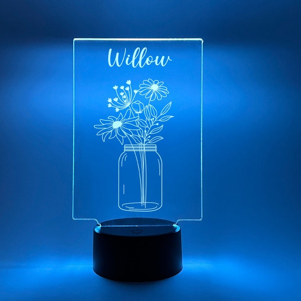 Custom Personalized LED Night Light Up Lamp Stand Girls Ladies Mom Breathtaking Bloom Flowers Design Birthday Christmas Home Room Décor Gift