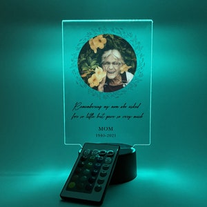 Personalized Photo Light Up Night Lamp Memorial Gifts Sympathy Customized Memorial Plaque Bereavement Picture Frame Decor for Loss Loved One