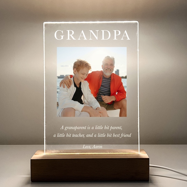 Personalized Photo Picture LED Wood Light Up Custom Grandpa Gift - Personalized Acrylic Stand Plaque Block for Gift for Him Grandfather Gift