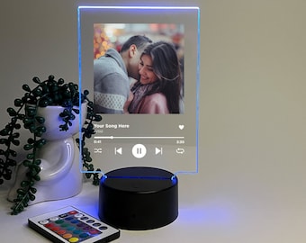 Custom Personalized Photo Song Framed Lyrics Music Album Cover Picture LED 16 Colors Light Up Stand Anniversary Wedding, Couple, Family Gift