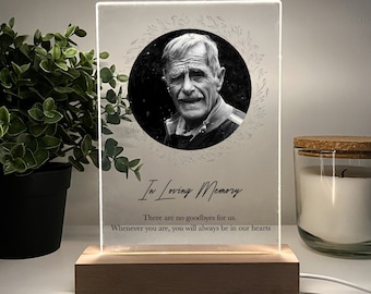 Custom Personalized Photo Picture LED Wood Stand Night Light Lamp In Loving Memory R.I.P Condolence Remembrance Loss Sympathy Memorial Decor