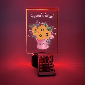 Grandma&#39;s Garden Custom Personalized LED Light Lamp Flowers Jar Grandma Nana Mema Grams Mother&#39;s Day Birthday Christmas Holiday Family Gift!