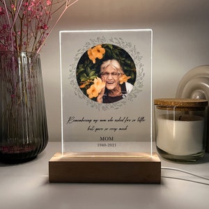 Personalized Unique Sympathy Gifts For Loss Custom In Loving Memory of Loved One Light Picture Frame Photo & Text Memorial Plaque Night Lamp