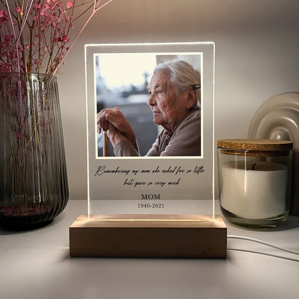 Custom Personalized Photo LED Wood Stand Room Night Light Up Table Lamp In Loving Memory Condolence Remembrance Loss Sympathy Memorial Gift