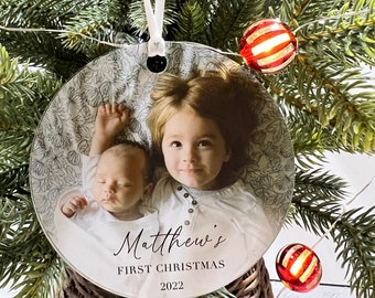 Personalized Photo Ornament w/ Any Picture Optional Text Xmas Keepsake Custom 3.5&quot; Acrylic Baby&#39;s First Christmas 2022 Tree Decorations Gift