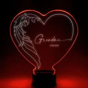 Personalized Memorial Sympathy Gifts Loss In Loving Memory Loved One Grandma Mother&#39;s Day Mom Nana Heart Night Light Up Lamp, Free Engraved!