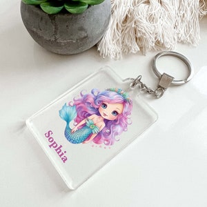Mermaid Under the Sea Keychain Personalized Free With Your Name, Key Chain Ring Keychains Family Kids Friends, Luggage Tag, Backpack, Gift